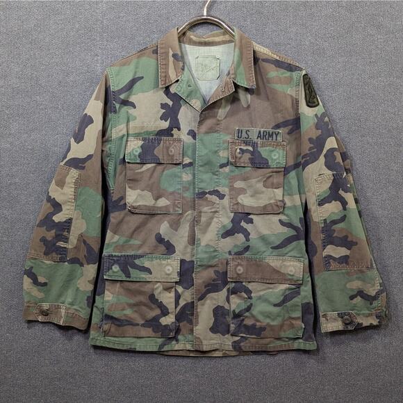 VTG BDU Cold Weather Top Mens Small Regular Woodland Camo Army 72nd FA Patch - Picture 1 of 11